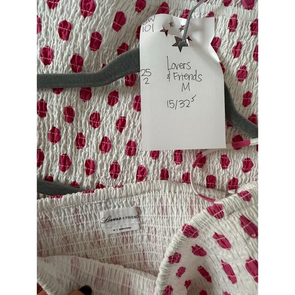 Lovers + Friends Burson Dress Women's Medium Smocked Hot Pink Polkadots Ruffle - Picture 3 of 6